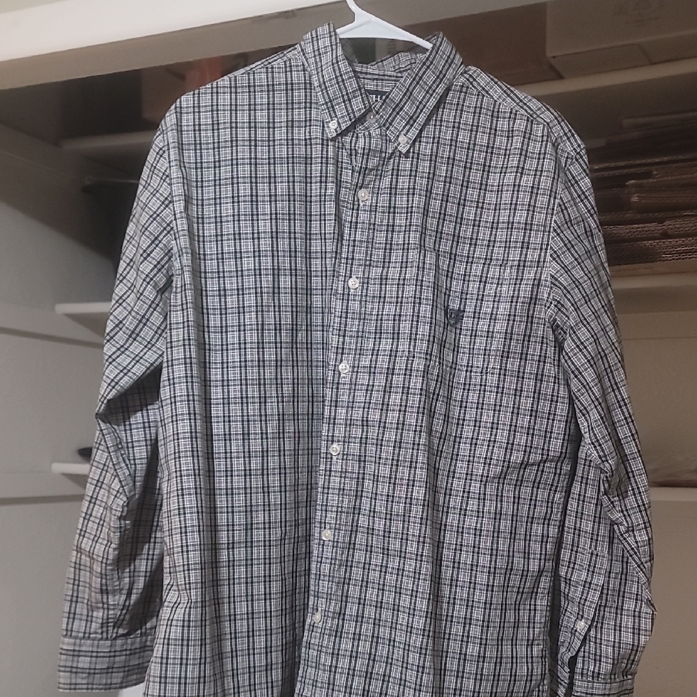 Chaps Black and White Casual Button Down Shirt